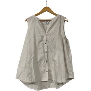 Croft & Barrow Beige Striped Button-Down Sleeveless Top